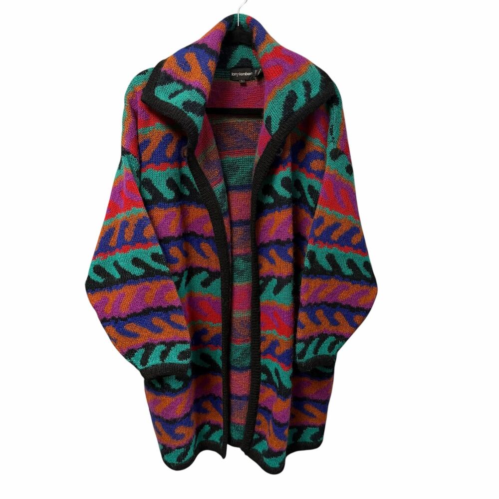 Vintage Tony Lambert Multicolor Wool Blend Cardigan Large Retro Southwestern